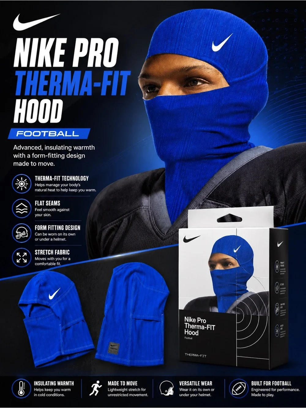 Nike Pro Therma-FIT Black Football Hood Face Mask in Packaging